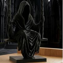 Swing Grim Reaper Statue Premium Resin Black Hooded Miniature Figurine Spooky Halloween Home Shelf Ornament Decor A black