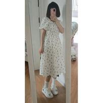 Temperament dopamine sweet wind square neck floral skirt spring and summer new fashion small fresh dress medium and long dress women S- (can be worn within 45kg) gray