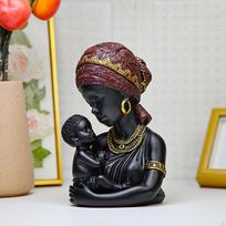 Afrikos motinos ir sūnaus statulėlės meno figūrėlė lengvas biustas vaikas black