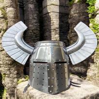 Medieval Knight Great Helmet with Teutonic Crest Wing Helmet Warrior Battle Helmet  Medieval Helmet 16 Gauge Steel helmets gray