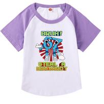 9192 Kids Girls Steal a Brainrot 67 Six Seven Print Raglan Short Sleeves Cotton T-Shirt 100cm violetinė