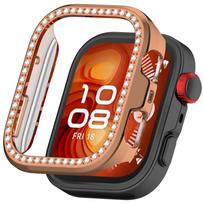 Diamond Case For Huawei watch Fit 4 pro Accessories All-Around hollow PC Protective Bumper Frame For huawei watch fit 4 3 Cover For huawei fit 4 pro rožinio aukso spalvos