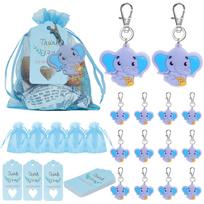90Pcs Elephant Keychains with Organza Bags Kraft Tag for Baby Shower Return Favors Elephant Theme Party Decoration mėlyna