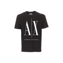 Armani Exchange Logotipo raidžių spaudinio apvalios apykaklės trumpomis rankovėmis marškinėliai Vyriški viršutiniai drabužiai Juodi 8NZTPA-ZJH4Z-1200 S gray