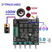 2*50W+100W Bluetooth 5.0 Galios stiprintuvas TPA3116D2 plokštė Žemų dažnių garsiakalbis 2.0/2.1 D klasės namų kino teatro garso stereo ekvalaizeris USB stiprintuvas juoda