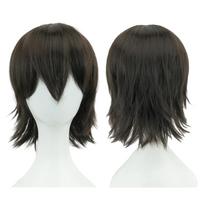 Sintetiniai Unisex 12 colių trumpi Cosplay plaukai vakarėliui BOB perukai su kirpčiukais rožiniai šviesiai rudi oranžiniai Helovino kostiumas Lolita perukas 12inches tamsiai ruda spalva