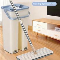 2In1 Flat Mop Self-Wringing 360° Spin Mop With Bucket And Washable Refill Pads A white