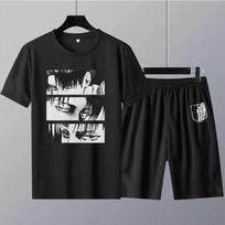 „Attack On Titan“ trumpi rinkiniai Japonija Anime marškinėliai šortai Harajuku vyriški dizainerio drabužiai Manga grafiniai marškinėliai Dideli madingi kostiumai M