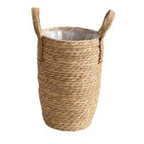 Woven Flower Basket Rustic Seagrass Planter Vintage Vase with Waterproof Lining Indoor Plant Pot for Flower Arrangement Home Storage S beige