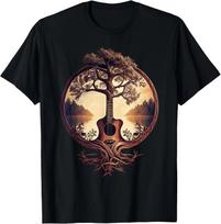Acoustic Guitar Tree by The Lake Guitarist T-Shirt Small M beige