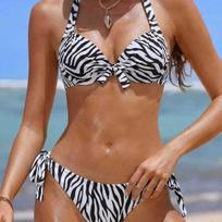 1011 Klasikinis Zebrų Rašto Kaklo Dirželis Bikini Seksualus Surinkimas Žemas Juosmuo Trikampis Maudymosi Kostiumas Moterims XL black
