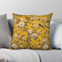 Yellow Floral Birds Carpet Square Pillowcase Polyester Linen Velvet Pattern Zip Decor Room Cushion Cover 30X30CM