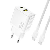Įkroviklis Dudao A26TC GaN 25W USB-C/USB-A + USB-C to USB-C cable 1.0m baltas