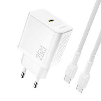 Įkroviklis Dudao A27C GaN 25W USB-C + USB-C to USB-C cable 1.0m baltas