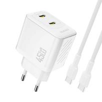 Įkroviklis Dudao A28PC GaN 45W 2xUSB-C + USB-C to USB-C cable 1.0m baltas