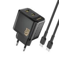 Įkroviklis Dudao A28PC GaN 45W 2xUSB-C + USB-C to USB-C cable 1.0m juodas