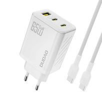 Įkroviklis Dudao A29C GaN 65W 2xUSB-C/USB-A + USB-C to USB-C cable 1.0m baltas