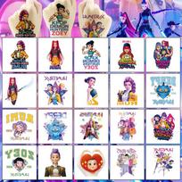 20pcs/set Cartoon Kpop Demon Hunters Temporary Tattoo Sticker Rumi Adorable Water Resistant Tattoo Designed For Humorous Celebration Present blue