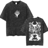 Washed Vintage Game Hollow Knight Print Tshirt Unisex Women Fashion Gothic Short Sleeve T Shirt Casual Cotton Tshirts Streetwear S black