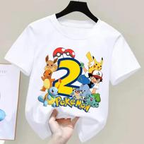 Pokemons Pikachu Kids T-shirts Birthday Number 1-9 Printed Summer Spring Children's T-shirts Minimalist Casual Cosplay Loose Top 110 white