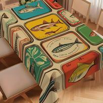 Summer Sardine Themed Rectangle Tablecloth for Table Decor Reusable Farmhouse Kitchen Dining Tablecloth Holiday Party Decor 90x140cm black