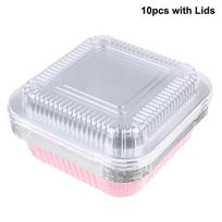 10Set Loaf Pans With Lids And Spoons Non-Stick Square Aluminum Foil Baking Pan Bread Container Heat-Resistant Cake Pans B white