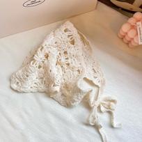 Madinga megzta galvos skarelė-kepurė, prancūziško pastoracinio stiliaus trikampis galvos raištis, rankų darbo nerta galvos juosta, rankšluostis, retro gėlė galvos skarelė A4 beige