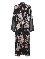 Hunkemöller - Kimono Long Satin Lace Flower - Chalatas - Juoda