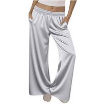 Womens Wide Leg Silky Satin Pants Casual Elastic High Waisted Loose Comfy Versatile Sweatpants With Pockets L