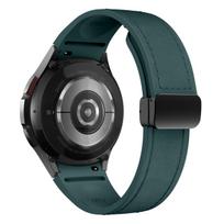 Genuine Leather+silicone Strap for Samsung Galaxy Watch 6 5 7 44mm 40mm 20 Bracelet Galaxy Watch 6 4 Classic 47mm 46mm 43mm 42mm Galaxy Watch 7 tamsiai žalia spalva