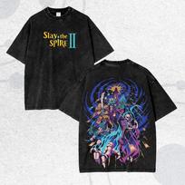Vintage Wash The Spire Battle T-Shirt Roguelike Deckbuilder Fantasy Game Tee Summer Men's and Women's washed T-shirt S