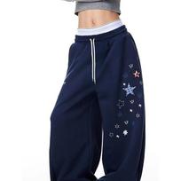 American Retro Star Sweatpants Loose Wide Leg Casual Pants Spring Long Trousers Versatile Fashion S black