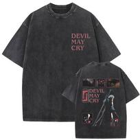 Washed Vintage Game Devil May Cry Vergil Graphic T-shirt Men Women Otaku Lovers T Shirts Oversized Short Sleeve Cotton T-shirts S įvairiaspalvis