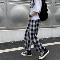 Vyriškos laisvalaikio kelnės, languotas, kulkšnies ilgis, laisvos plačios kojos, tinkamos elastingos juosmens madingos kelnės Gatvės apranga Harajuku korėjiečių retro įdėklai S balta