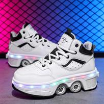 Kids Roller Skates  Four-wheel Deformation Can Walk Can Skate Skates Mens Roller Sneakers Womens Skate Roller Shoes Girl Skate Shoes 34 balta