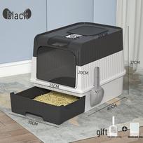 Ypač didelė uždara kačių tualeto dėžė su apsauga nuo taškymosi stalčiumi, lengvai valoma, PP medžiaga Litter Box black