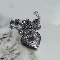 Romantic Heart Photo Locket Necklace, Silver Stainless Steel Pendant, Trendy Clavicle Chain Jewelry Gift For Women gray