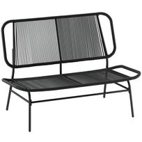 Lauko rotango suolas 2 vietų, su pintomis rotango sėdyne ir atlošu, plieninė konstrukcija, apkrova 240 kg, juodas 117 x 67 x 80 cm