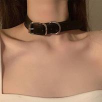Gothic Punk Belt Buckle Choker Necklace Black PU Leather Jewelry for Men Women Retro Punk Style Matching
