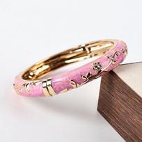 Colorful Flower Bangle Enamel Women's Hand Bracelet Bohemian Vintage Cloisonne Bangle  Girls rožinė