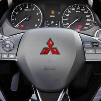 Epoksidinė lipdukas-dekalas automobiliui ant vairo logotipo Mitsubishi ASX EVO Lancer Ralliart Montero Mirage L300 Outlander Pajero QC3 sidabras
