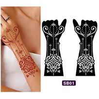 1Pair Black Hand Henna Tattoo Stencils Temporary Body Painting Flowers Design Transfer for Women Hand Tattoo Templates black