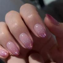 24Pcs Short Almond Shape Press On Nail French Tip False Nail with Gradients Purple Shimmery Designs for Casual or Party 1