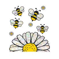 Spring Summer Bee Sunflower Window Sticker Prism Suncatcher Glass Window Cling Reusable Static Decals for Shop Home Office School Decor white