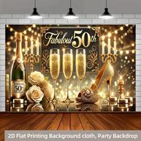2D 50th Birthday Photography Backdrop, Elegant High Heel & Champagne Themed Party Banner 47.2x31.5inch/120*80cm beige