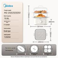 Midea 10.8L 3-Layer Multi-Function Electric Steamer & Cooker CN plug (adapter included) white