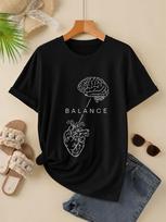 Balance Brain Heart Grafinis Marškinėlis Unisex Minimalistinis Raidžių Spaudinys Trumpomis Rankovėmis Juodas Marškinėlis Laisvo Kirpimo Atsitiktinis Vasarinis Gatvės Stiliaus Viršus M beige