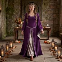 Women's Long Sleeve V-Neck Embroidered Flare Sleeve Fitted Dress L violetinė