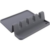 Kitchen Silicone Utensil Rest With Drip Pad 4 Slotted For Kitchen Countertop Heat Resistant Spoon Rest BPA-free Utensils Holder for Spoons, Spatulas pilka