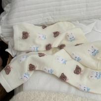 Mielos trumpos kojinės su zuikučiu ir meškiuku, mergaičių animacinės madingos kasdienės medvilninės kojinės, mokyklinio stiliaus kojinės 1 pair